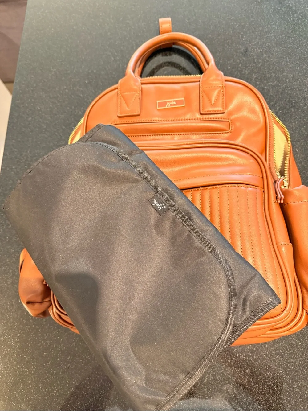 Ju-Ju-Be Cognac Brown Backpack Diaper Bag with Changing Mat